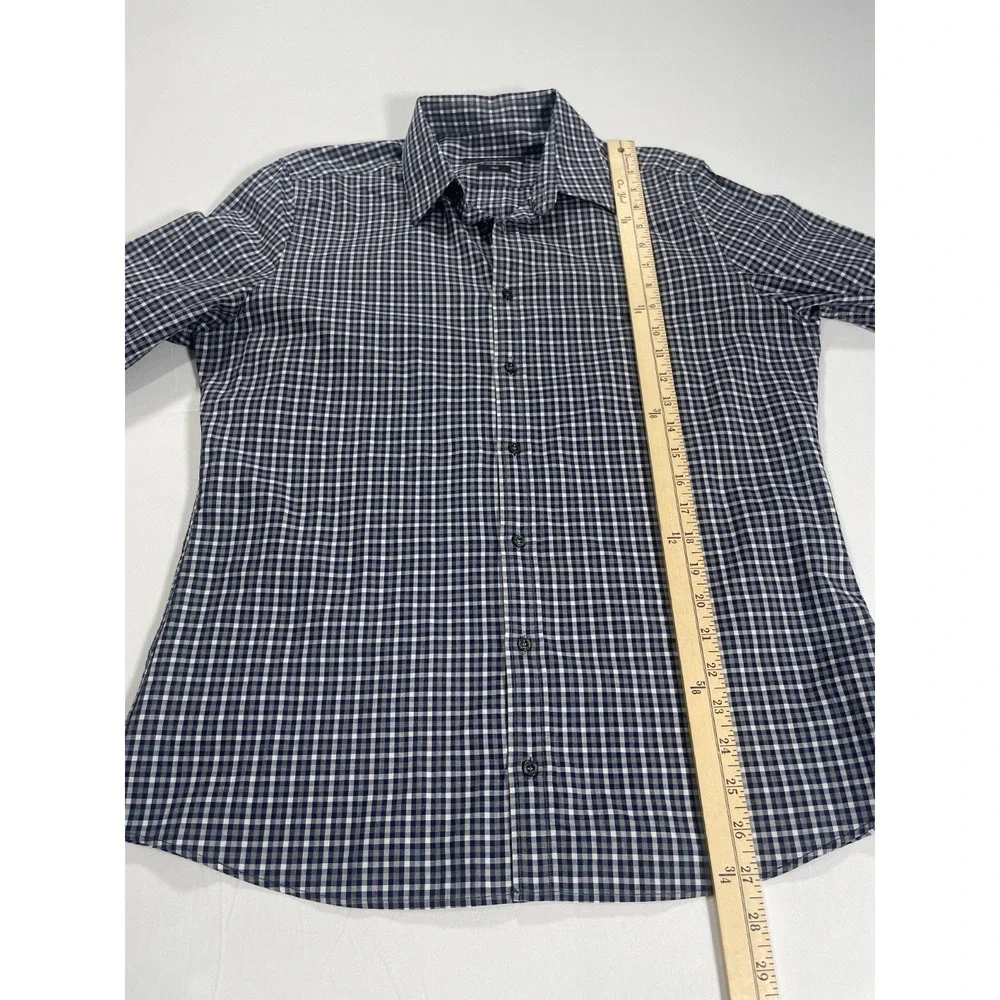 Gucci Men's Black White Plaid Button Down Shirt Slim Cotton Size 42 / 16.5 Large